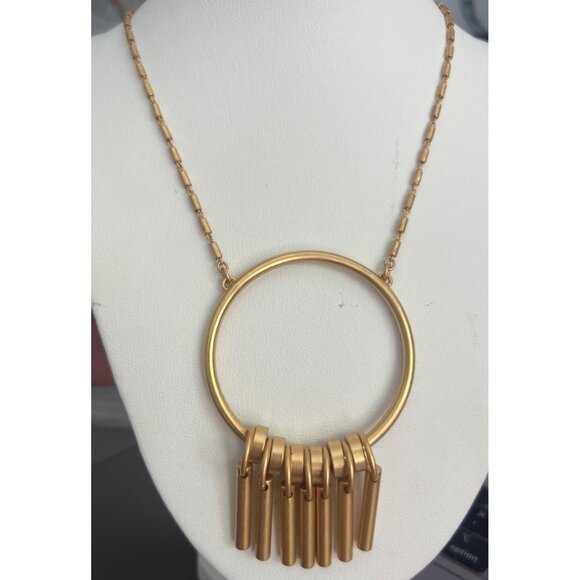 Madewell Gold Tone Necklace Open Circle Pendant Dangles Fringe 27" Chain Signed - Picture 1 of 5